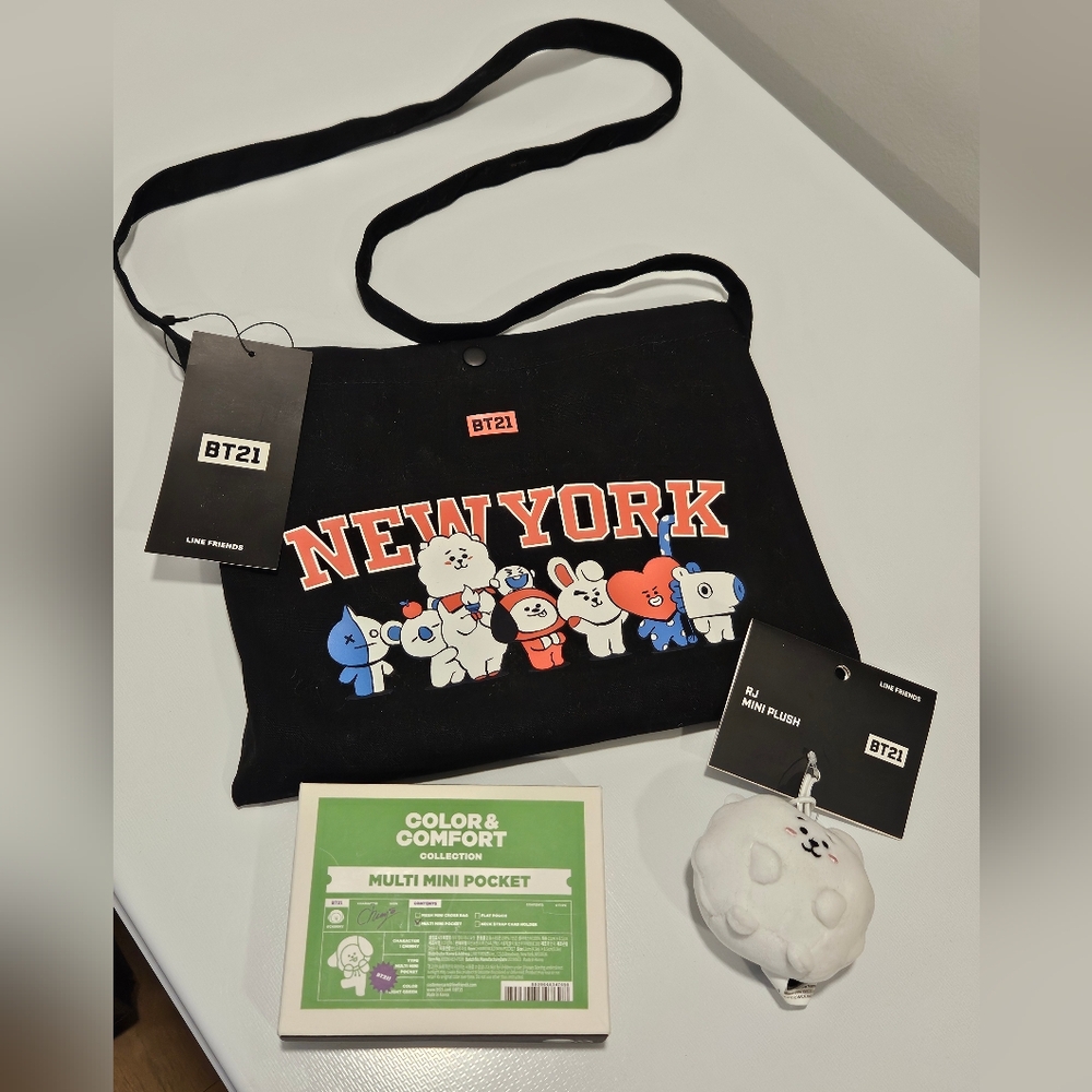 bt21 Line Friends New York Bag, Mini Pocket And Plush BTS